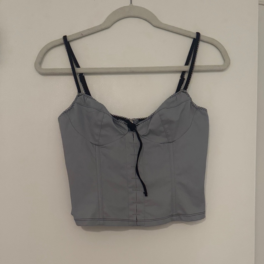 Gray Bustier Crop Top with Black Trim